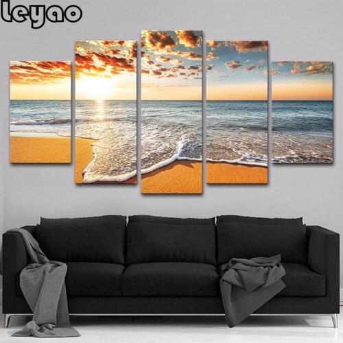 Golden seascape Diamond Painting Diy Full Square Round Drill 5D Diamond Embroidery 5 piece Mosaic Needlework Home Decor