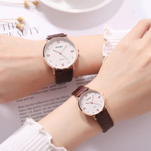 Fashion high quality couple watches quartz casual brief minimalism luxury brand lovers watch leather strap women watches
