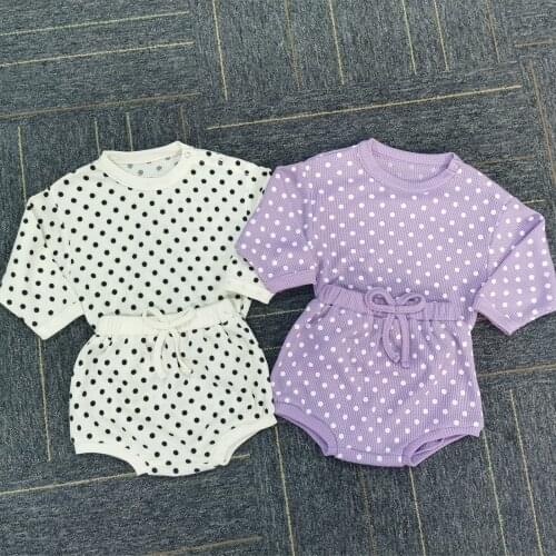 Cotton Casual Summer Newborn Baby Boys Girls Outfits Suit Ribbed Knitted Short Sleeve T-shirts Tops+Shorts 2Pcs Kids Tracksuits