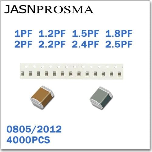JASNPROSMA 4000PCS 0805 2012 COG/NPO RoHS 50V 0.25% 0.5% 1PF 1.2PF 1.5PF 1.8PF 2PF 2.2PF 2.4PF 2.5PF SMD High quality Capacitor