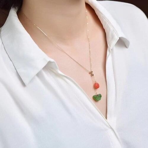 JoursNeige Green Natural Stone Necklace Butterfly Red flower Lucky For Women Summer Clavicular Chain Necklace Fashion Jewelry