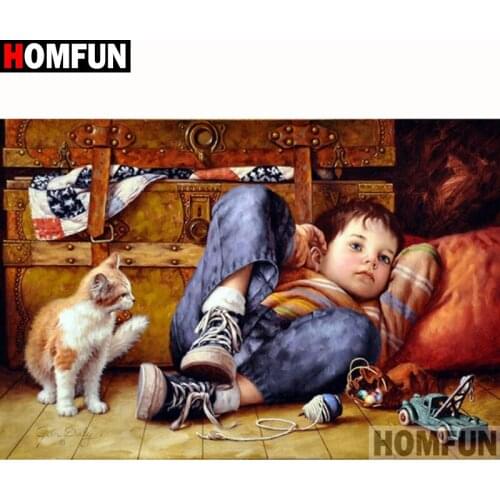HOMFUN Full Square/Round Drill 5D DIY Diamond Painting "Child & dog" Embroidery Cross Stitch 5D Home Decor Gift A18331