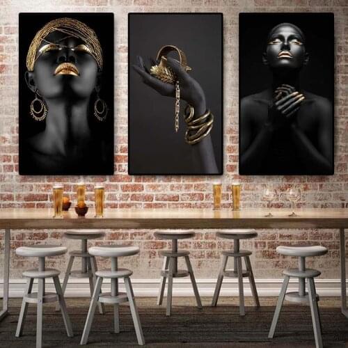 Black Hand African Nude Contemplator Woman Oil Painting on Canvas Cuadros Posters and Prints Wall Art Picture for living room