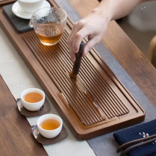 Chinese Vintage Tea Tray Water Storage Bamboo Stone Dry Bubble Tea Tray Luxury Ceremony Bandeja Madera Kitchen Teaware DG50CP