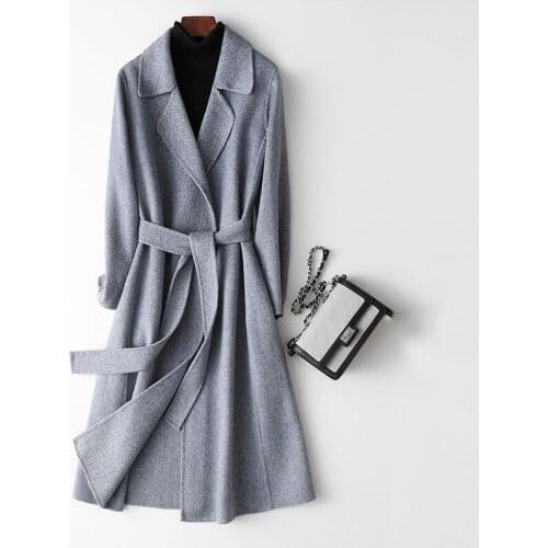 Classic Double-sided Cashmere Coat Womens 2020 New Wool Coat Women Casual V-neck Woolen Coat Female High-end Outwear Mujer Q186