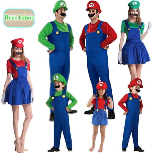 Adult Kids Super Mario Costume Bros Clothing Children Cosplay Super Mario Brothers Costume Halloween Suit Christmas Clothes