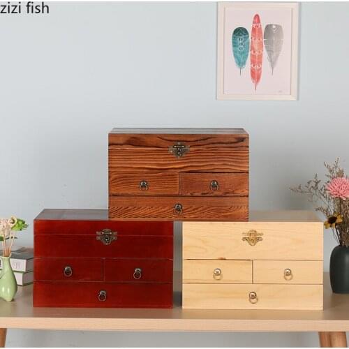 Creative Wooden Cosmetic Storage Box Dressing Table Decoration Lipstick Jewelry Rack with Mirror Box Drawer Storage Box Decor