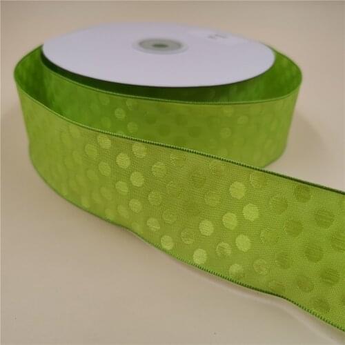 38MM Wire Edge Ribbon Apple Green Woven Dots Taffeta For Dress Bow Birthday Decoration Chirstmas Gift DIY Wrapping 25Yards N1168
