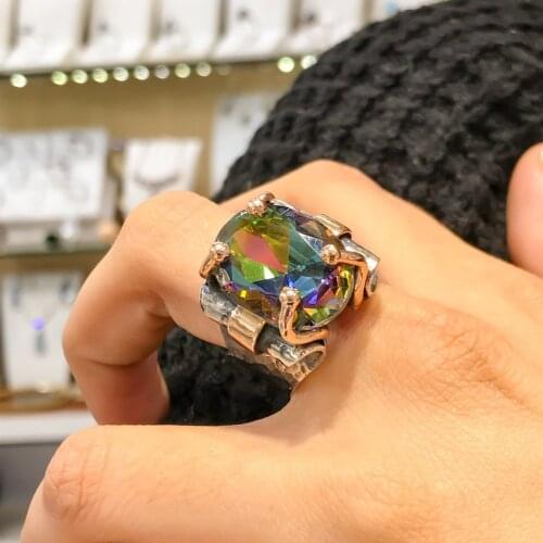 Mystic Topaz Natural Stone Design Handwork Authentic sterling Silver Ring