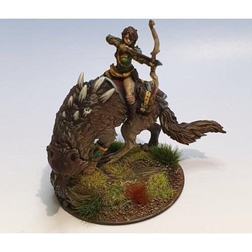 75mm Resin Model Female Girl Archer Hunter and Wolf Figure Sculpture Unpainted