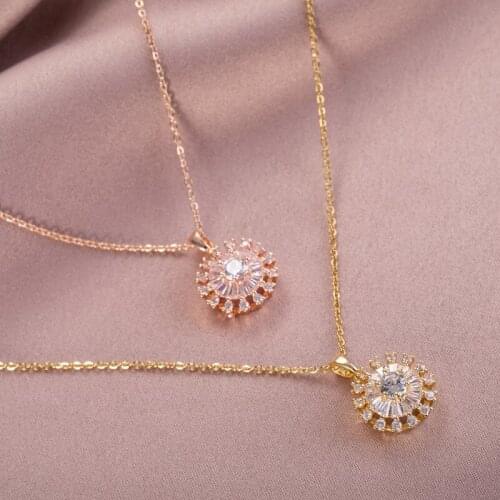 Fashion Crystal Round Lucky wheel Pendant Necklace Stainless steel Chain For Women Girls Copper Charms Choker Jewelry Gifts