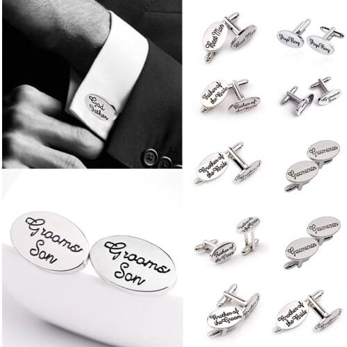 Men Groom Best man Grooms Father of bride Letter Carving Wedding Party Cufflinks Clip Cuff link usher pageboy