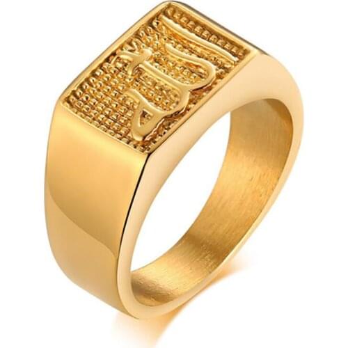 Stainless Steel Men Arab Truth Word Gold Fashion Finger Ring Jewelry Gift For Him Size 7-12