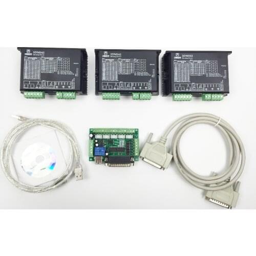 CNC Router 3 Axis Kit,3pcs 2DM542 Stepper Motor Driver replace M542,2M542 stepper driver + one mach3 5 Axis breakout board