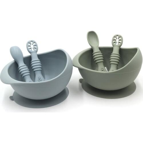 3pcs Baby Silicone Bowl Set BPA Free Non-slip Childrens Suction Bowl Silicone Spoon Pre Food Grade Waterproof Tableware Food Sp