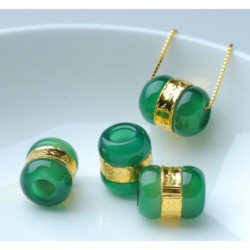 Natural Gold-inlaid jade-green chalcedony Pendant free shipping