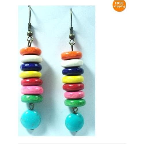 New Classic Favorite Pearl Store Beautiful Long Art Linear Colorful Wood Turquoise Dangle Fine Earrings Women Girl Party Gift