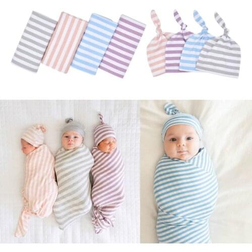 New Cotton Baby Blankets Printed Newborn Infant Baby Boy Girl Sleeping Swaddle Muslin Wrap +Hat 2PCS C5AF
