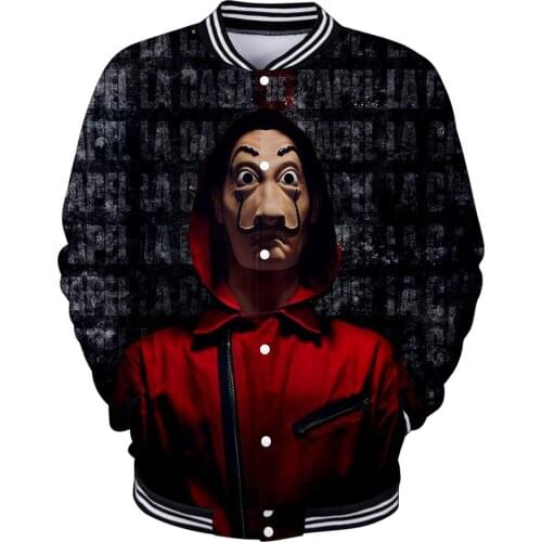 NEW FASHION Salvador Dali Mask Mens Baseball Jackets Spring Fashion Money Heist The House Of Paper La Casa De Papel Bomber