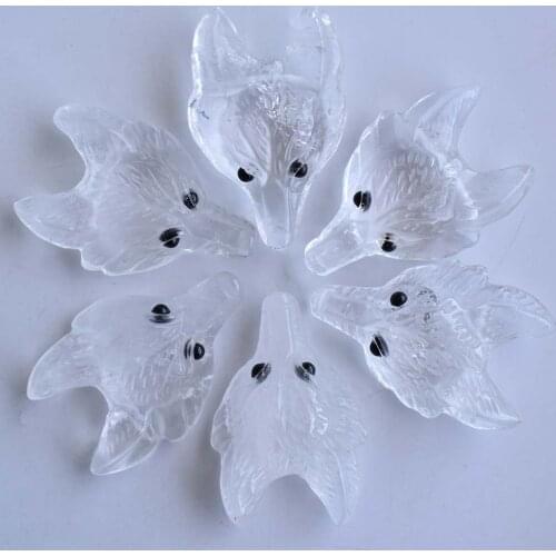 Wholesale 2pcs/lot Fashion natural white crystal Carved wolf head Pendants for Necklace jewelry making Free shipping