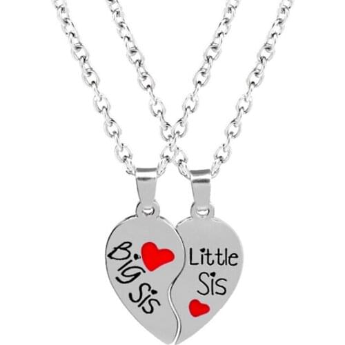 2Pcs/Set For Sisters BIG SIS LIL SIS Forever Best Friend Split Heart Family Love Pendant Necklace Gift Bff Necklace