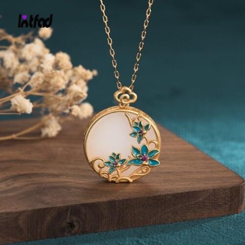 New Style Hotan Jade Pendant Necklace for Women Blue Lotus Jade Necklace Gift Luxury Temperament Chain Necklaces