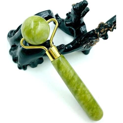 Home Decoration Crafts Facial Massage Roller Green Stones Double Head Jade Roller Natural Beauty Massager Gua Sha Board Tool