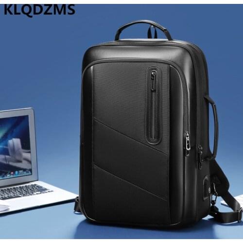 KLQDZMS Multi-Compartment Backpack Waterproof Nylon Storage 15.6 Inch Computer High Quality PU Business Travel Bag