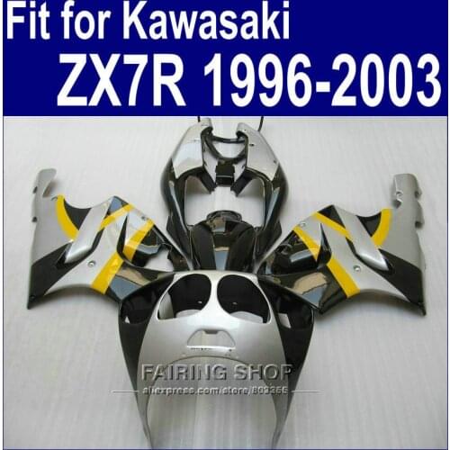 Silver yellow ABS Fairings For Kawasaki ninja ZX7R 1996 1999 1998 2002 2003 ( Customize free ) 96-03 Fairing kit a41