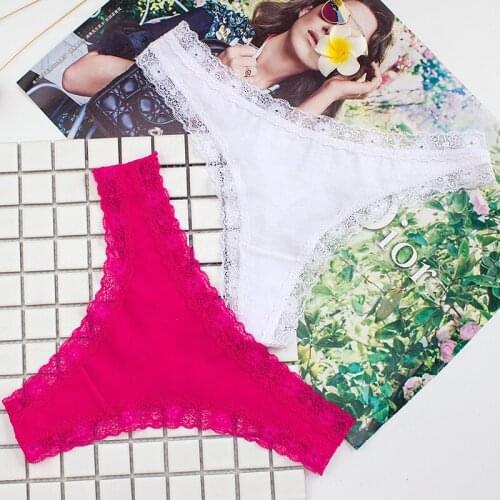 Women underwear sexy lace cotton sports fitness low waist seamless Ladies briefs thong panties teen girl g string black white