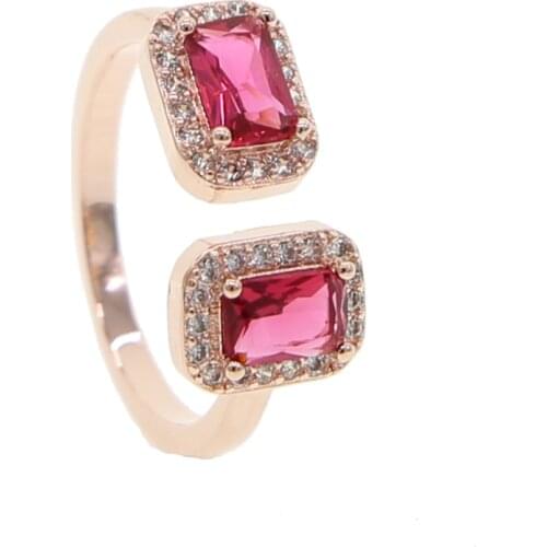 Gold Rose Color big rainbow square stones Open Ring for Women Girl Wedding Rings Adjustable Knuckle Finger Jewelry Xmas