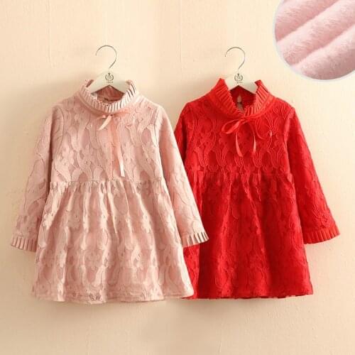 2021 Winter 3 4 5 6 7 8 9 10 11 12 Years Crew-Neck Lace Princess Thickening Plus Velvet Warm For Kids Baby Girls Winter Dress