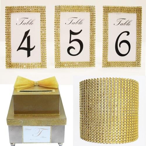 1-24 Row DIY Gold Mesh Bling Sparkling Diamond Mesh Rhinestone Wraps Ribbon Gold Ribbons Wedding Decor For Home Party Supply