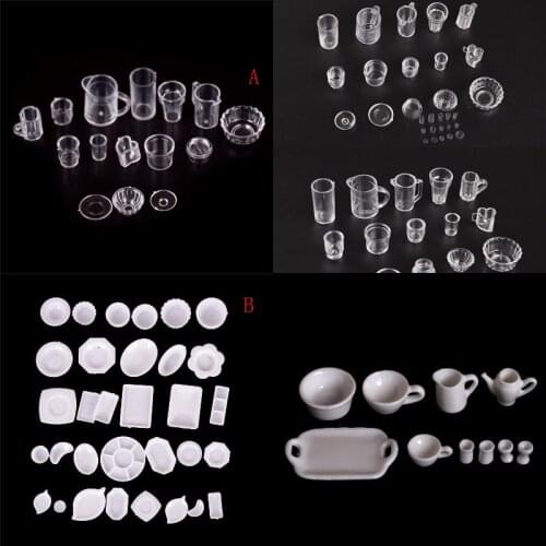 15Pcs/Set 1:12 Scale Doll Food Miniature Transparent Plastic Plate Cup Dishes Bowl Tableware Set Kitchen Cooking Toys