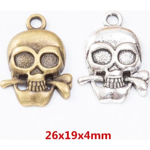 25 pieces of retro metal zinc alloy skull pendant for DIY handmade jewelry necklace making 7371