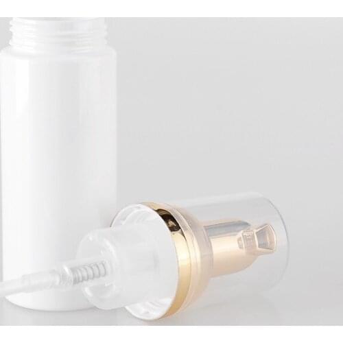 3ps/lot Empty 30ml 60ml cosmetic facial Cleanser wash Lashes Plastic pet white liquid soap Foam bottle with golden foamer pump
