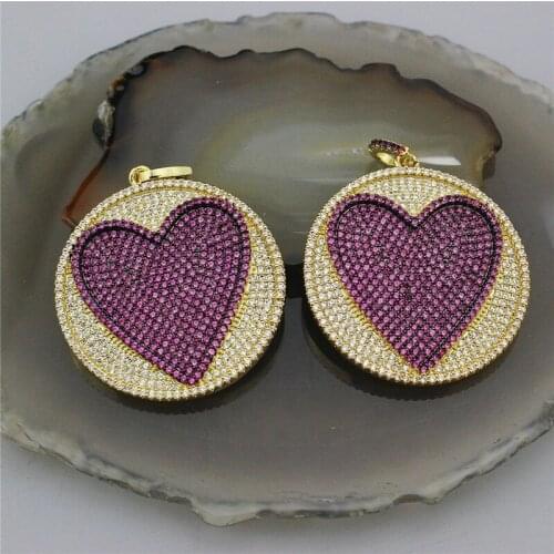 34mm 5pcs/lot cz heart shape round large pendant,handmade diy necklace/earring good cz component,fashion jewelry