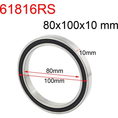 4pcs/lot 61816 6816-2RS bearing sealed 80x100x10 mm 61816-2RS ball bearing 80mm diameter 6816RS steel deep groove ball bearing
