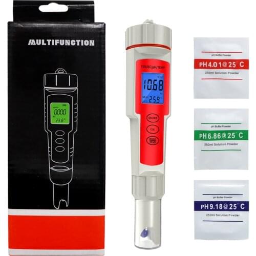 EZ9908/PETT 4 in 1 pH TDS EC Temp Meter pH Tester Water Quantity Tester Waterproof for Pools Drinking Water Aquariums 50%OFF