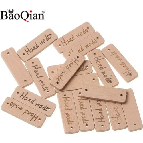 50pcs 2 Holes Sewing Wood Buttons "Hand Made" Scrapbooking Crafts 30x10mm For Garment Button Decorate Sewing Accessories