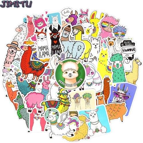 50 PCS Cute Alpaca Sticker for Children Kawaii Cartoon Llama Animal Stickers for Laptop Bike Helmet Luggage Stationery Kids Toys
