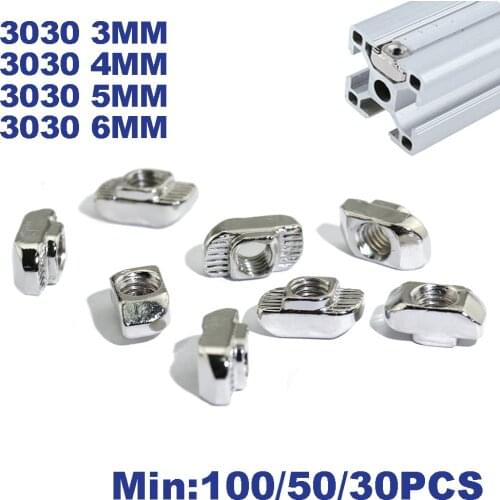 500/100/50/30PCS 3030 Aluminum Profile with Slot Groove 8mm M3 M4 M5 M6 Nickel Plated T Bolt Hammer Head Nut