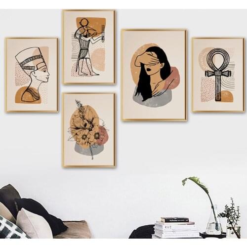 Abstract Girl Flower Egypt geometric Nordic Posters And Prints Wall Art Canvas Painting Wall Pictures For Living Room Home Decor