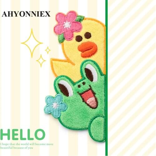 AHYONNIEX HELLO cute frog embroidery clothes patches hand account ipad clothes diy backpack decoration iron on patch stickers