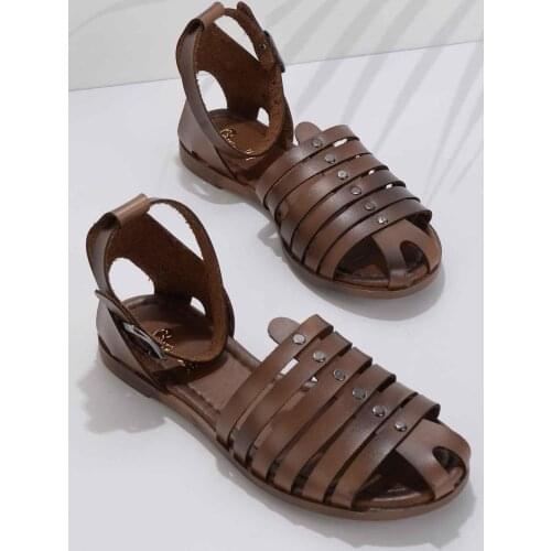 Bambi Tan Women 'S Sandals ROMAN shoes summer sandals buckle strap Hollow Out beach sandals cool womens shoes size