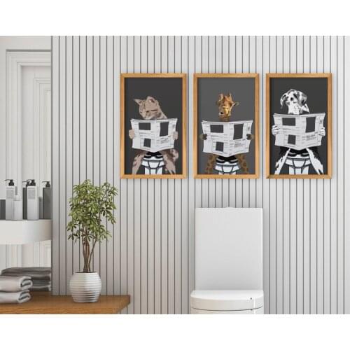 BK Home Toilet 3'lü Handmade Wood Framed Tablo-3