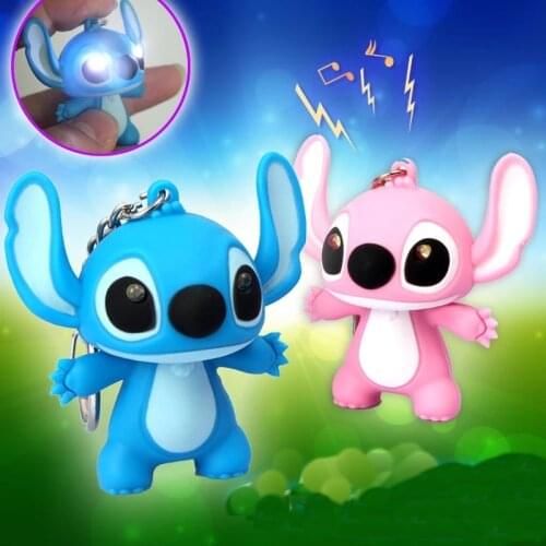 Disney Stitch Star Wars Yoda Darth Vader Figure Led Keychain with Light Sound Toys Iron Man Hulk Anime Key Ring Childrens Toys