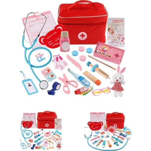 Kids Wooden Simulation Girl Doctor Nurse Stethoscope Medical Kit Play House Toy