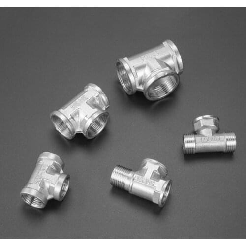 Stainless Steel Pipe Fittings Tee 1 / 2 "BSP Female Male Thread Water Pipe Butt Angle Valve Water Heating Fittings