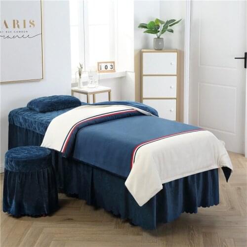 New Brief Style Crystal Velvet Linen Bedding Set 4 5 6 Pcs SPA Beauty Salon Duvet Cover Pillowcase Customized Size Blue Pink